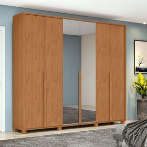 Guarda-roupa 6 Portas 4 Gavetas 100% Mdf Com Espelho E Pés Style Amêndoa Clean