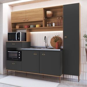 Cozinha Compacta Completa 6 Portas 1 Gaveta Espaço Forno E Microondas E Paneleiro Karina Marrom-cinza