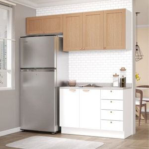 Cozinha Modulada 3 Peças 2 Aéreos 1 Balcão Arizona Cabecasa Madeiramadeira Branco-figueira