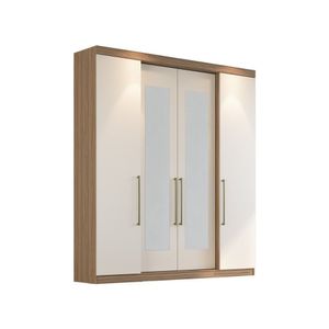 Guarda-roupa Casal 4 Portas 4 Gavetas Berlim Com Espelho Nogueira - Off White