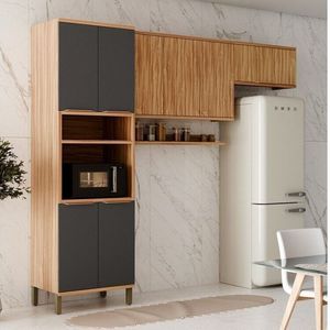 Cozinha Modulada Compacta 270cm 3 Peças 8 Portas 100% Mdf Noruega Espresso Móveis Amêndoa-chumbo