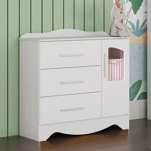 Cômoda Infantil 92,9cm 1 Porta Com Janela E 3 Gavetas Alice 100% Mdf Espresso Móveis Branco