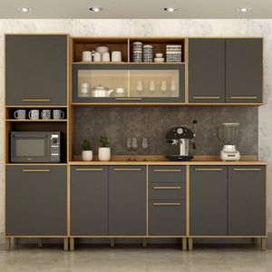 Cozinha Completa 5 Peças 10 Portas 2 Gavetas Salvador Marrom-cinza