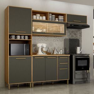 Cozinha Completa 4 Peças 7 Portas 2 Gavetas Salvador Marrom-cinza