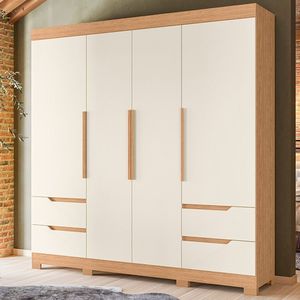 Guarda-roupa Casal 4 Portas 4 Gavetas Doble Freijó-off White