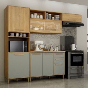 Cozinha Completa 4 Peças 7 Portas 2 Gavetas Salvador Marrom-verde