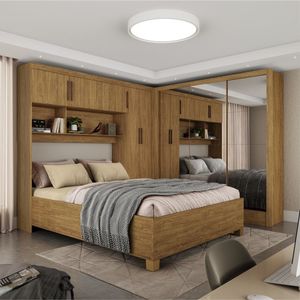 Guarda-roupa Casal Modulado 5 Portas Com Cama Santiago 3 Portas Premium 5 Gaveta Com Espelho Cinamomo