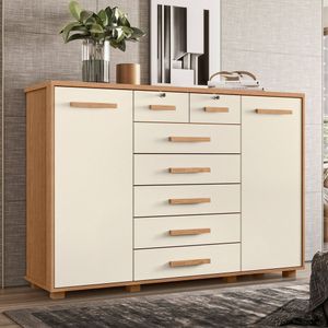 Cômoda 2 Portas 7 Gavetas Fontana 110x160x45 Cm Freijó-off White