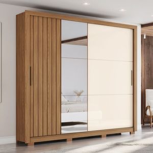 Guarda-roupa Casal Vasti 2 Portas Deslizantes Com Detalhe Ripado-soft 4 Gavetas Com Usinagem E Pés I Nature-off White
