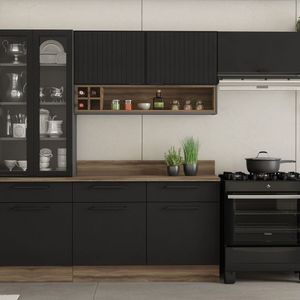 Cozinha Modulada Em Aço 5 Peças Com Rodapé Em Pvc Grafite-preto
