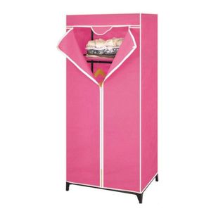 Guarda Roupa Com Ziper Cabideiro Portatil Arara Organizador Prateleira Multiuso Praia Camping Rosa