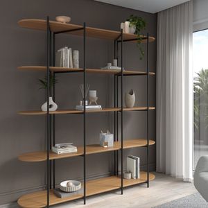 Estante Multiuso Livreiro Orgânica Industrial 195,8cmx180cm Canela-preto