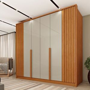 Conjunto Para Quarto 1 Guarda Roupa 6 Portas 1 Cômoda 4 Gavetas Ripado Nova York Espresso Móveis Cinamomo-off White