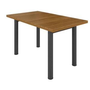 Mesa Retangular Tampo Madeira Maciça Ripado 140x75cm Base Tubo 3 Madeira Maciça-preto