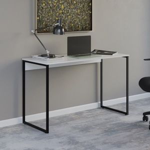 Mesa Com Pé De Aço Para Escritório Design Moderno Branco-preto