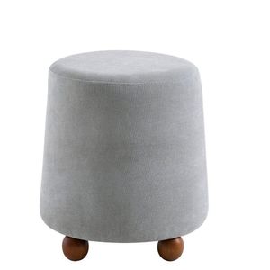 Puff Dengo Linho 40 Cm X 42 Cm Pés De Madeira Castanho-cinza