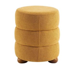 Puff Cherry Boucle 47 Cm X 38 Cm Pés De Madeira Castanho-gold