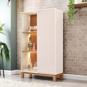 Cristaleira Mondrian 2 Portas Com Led Off White-freijó