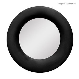 Espelho Decorativo Madrid Veludo 60cm Redondo Preto