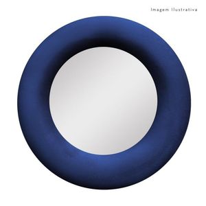 Espelho Decorativo Madrid Veludo 90cm Redondo Azul Marinho