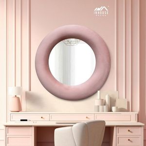 Espelho Decorativo Madrid Veludo 90cm Redondo Rosa