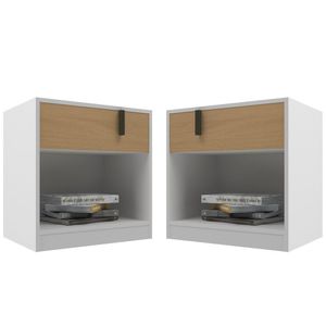 Conjunto Mesa De Cabeceira Melissa Mesinha Mudo Branco-nogal