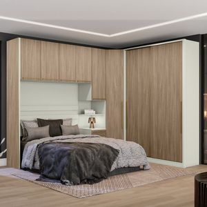 Quarto Modulado Casal Completo 8 Portas 6 Gavetas Canto Oblíquo Seletto Areia -jequitibá