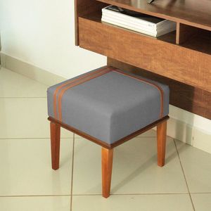 Puff Quadrado Para Sala De Detalhes Em Courino - Masato Cinza
