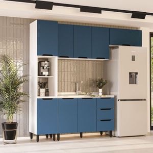 Balcão De Cozinha 2 Portas 3 Gavetas Branco-azul
