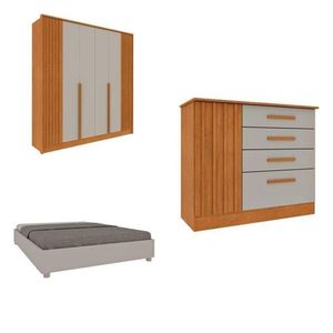 Quarto Casal Completo Guarda-roupa 6 Portas E Cômoda 4 Gavetas Ripado Nova York E Cama Queen Mônaco Cinamomo-off White