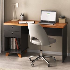 Escrivaninha Retrô Com 2 Gavetas Sky Para Home Office Freijó-preto