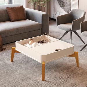 Mesa De Centro Com Pés Em Madeira Maciça Buriti Offwhite