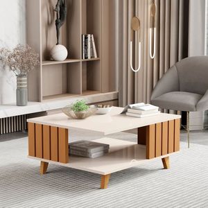 Mesa De Centro Ripada Açaí 33x70x60 Cm Off White-nature