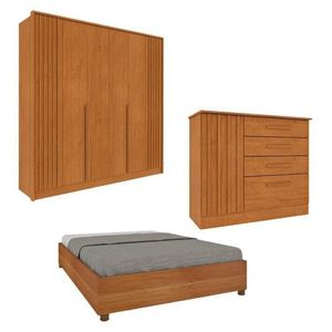 Quarto Completo 1 Guarda-roupa 6 Portas E 1 Cômoda Ripado Nova York E 1 Cama Casal Monaco Espresso Móveis Cinamomo
