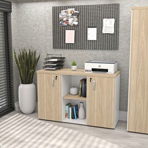 Armário Baixo Credenza Com Chave 120x42cm Escritório Carvalho-branco