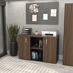 Armário Baixo Credenza Com Chave 120x42cm Escritório Nogal-preto