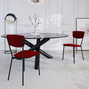 Cadeira Fixa Estofada Vintage Retrô Com 2 Unidades Vermelho Vinho -preto Fosco