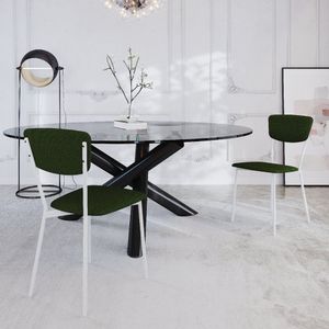 Cadeira Fixa Estofada Vintage Retrô Verde Musgo-branco Fosco