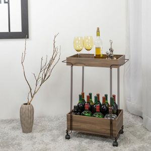 Carrinho De Bebidas Decorativo Retangular 2 Andares Aço Corten-castanho