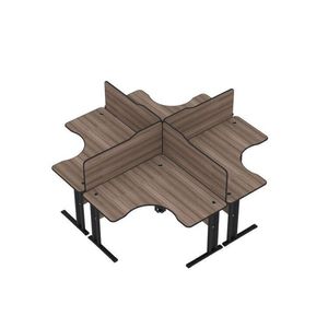 Conjunto Estação De Trabalho 150x150cm 4 Lugares Walnut-preto