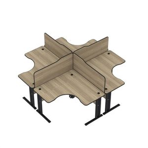 Conjunto Estação De Trabalho 150x150cm 4 Lugares Noce Naturalle-preto