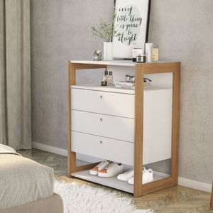 Comoda Para Quarto Cali 3 Gavetas 90x46,5x70,5 Cm Branco- Aveiro