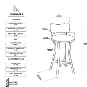 Kit 4 Banquetas Alta Cozinha De Madeira Maciça Estofada Com Encosto Bege
