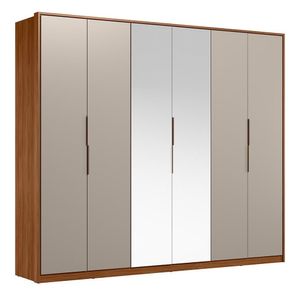 Guarda Roupa Casal Atrice 6 Portas Nogueira Touch Nude Prime Tx Com 2 Espelhos Demartêz Nogueira Touch Nude Prime Tx