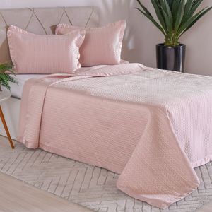 Kit Colcha Queen Satinatta Cetim Toque Pele De Pessego 240x260cm Rosê Smoke