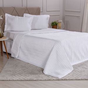 Kit Colcha Casal Satinatta Cetim Toque Pele De Pessego 220x240cm Branco
