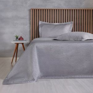 Kit Colcha Queen Satinatta Cetim Toque Pele De Pessego 240x260cm Cinza Elefante