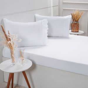 Jogo De Cama Casal Broderie 3 Pçs Bordado Inglês 138x188x30cm Branco