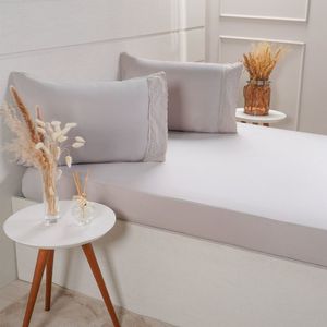 Jogo De Cama Casal Broderie 3 Pçs Bordado Inglês 138x188x30cm Gray