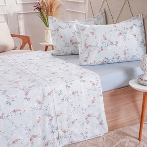 Jogo De Cama Casal 200 Fios Estampado 4 Pçs 140x190x35 Floralis